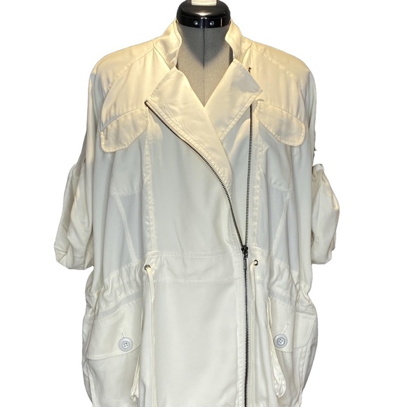 CATHERINE MELANDRINO White 100% Silk Utility Jacket Quiet Luxury Plus Size 14 - Picture 11 of 16